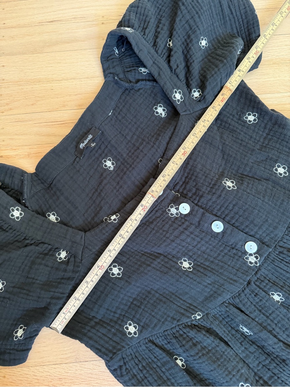Madewell Daisy Embroidered Lightspun Gauze Cotton Midi Dress Size Medium M Black - Picture 8 of 9
